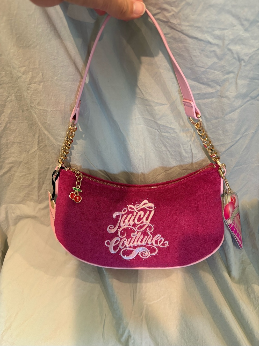 Juicy Couture Pink Juicy Sugar Rush Terrycloth Shoulder Bag in Raspberry Tart